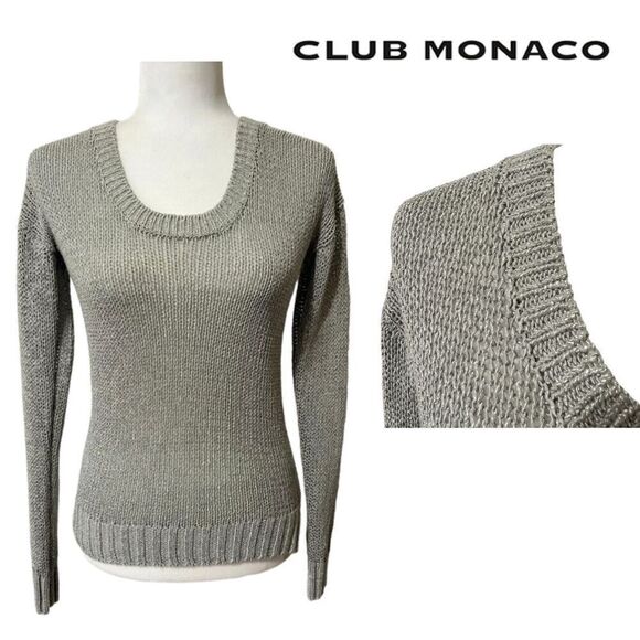 CLUB MONACO crew neck sweater loose knit metallic gray silver Sz Small - Picture 1 of 12